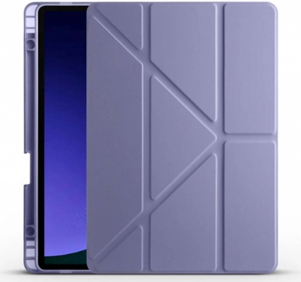 Samsung Galaxy Tab S10  Kılıf Standlı Tri Folding Kalemlikli Silikon Smart Cover - Mor