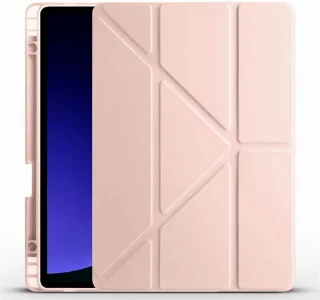 Samsung Galaxy Tab S10  Kılıf Standlı Tri Folding Kalemlikli Silikon Smart Cover - Rose Gold