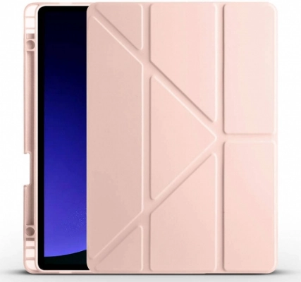 Samsung Galaxy Tab S10  Kılıf Standlı Tri Folding Kalemlikli Silikon Smart Cover - Rose Gold