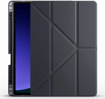 Samsung Galaxy Tab S10  Kılıf Standlı Tri Folding Kalemlikli Silikon Smart Cover - Siyah