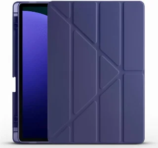 Samsung Galaxy Tab S10 Plus Tablet Kılıfı Standlı Tri Folding Kalemlikli Silikon Smart Cover - Lacivert