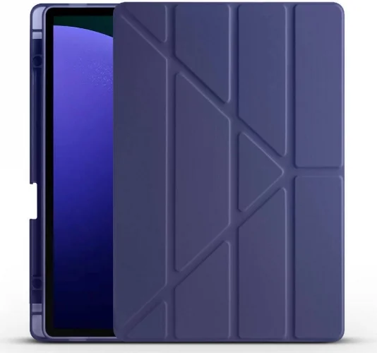 Samsung Galaxy Tab S10 Plus Tablet Kılıfı Standlı Tri Folding Kalemlikli Silikon Smart Cover - Lacivert