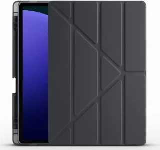 Samsung Galaxy Tab S10 Plus Tablet Kılıfı Standlı Tri Folding Kalemlikli Silikon Smart Cover - Siyah