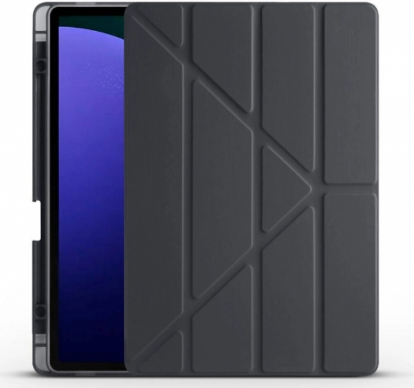 Samsung Galaxy Tab S10 Plus Tablet Kılıfı Standlı Tri Folding Kalemlikli Silikon Smart Cover - Siyah