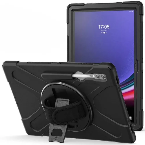 Samsung Galaxy Tab S10 Ultra 14.6 Kılıf Zore Defender Boyun Askılı Tablet Silikon - Siyah