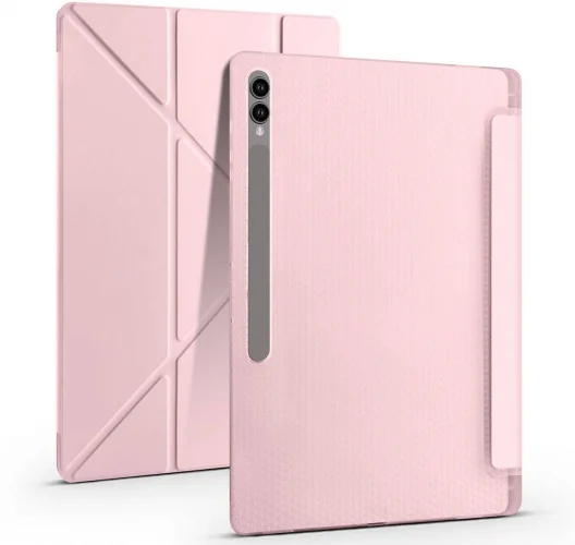 Samsung Galaxy Tab S10 Ultra 14.6 Tablet Kılıfı Standlı Tri Folding Kalemlikli Silikon Smart Cover - Kırmızı