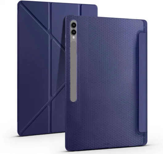 Samsung Galaxy Tab S10 Ultra 14.6 Tablet Kılıfı Standlı Tri Folding Kalemlikli Silikon Smart Cover - Kırmızı