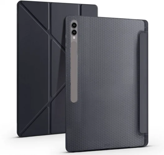 Samsung Galaxy Tab S10 Ultra 14.6 Tablet Kılıfı Standlı Tri Folding Kalemlikli Silikon Smart Cover - Koyu Yeşil