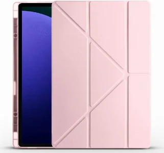 Samsung Galaxy Tab S10 Ultra 14.6 Tablet Kılıfı Standlı Tri Folding Kalemlikli Silikon Smart Cover - Rose Gold