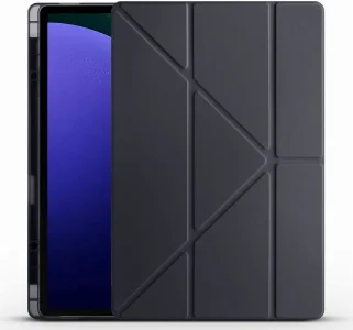 Samsung Galaxy Tab S10 Ultra 14.6 Tablet Kılıfı Standlı Tri Folding Kalemlikli Silikon Smart Cover - Siyah