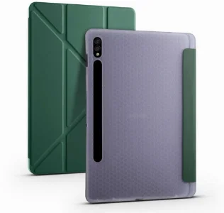 Samsung Galaxy Tab S7 FE T737 Tablet Kılıfı Standlı Tri Folding Kalemlikli Silikon Smart Cover - Yeşil
