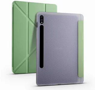 Samsung Galaxy Tab S7 FE T737 Tablet Kılıfı Standlı Tri Folding Kalemlikli Silikon Smart Cover - Yeşil