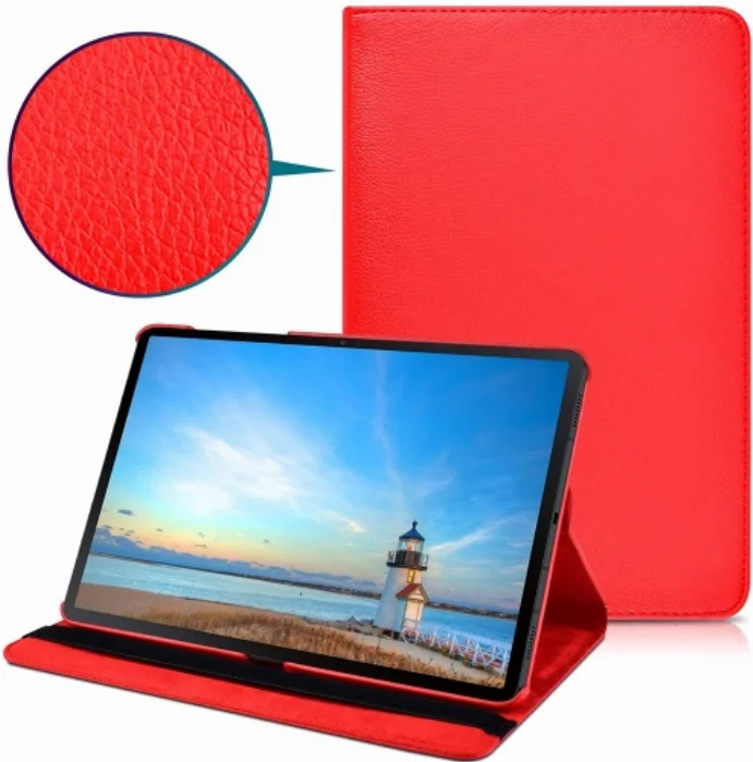 Samsung Galaxy Tab S7 Plus T970 Tablet Kılıfı 360 Derece Dönebilen Standlı Kapak - Kırmızı