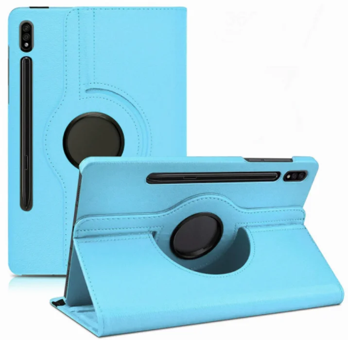 Samsung Galaxy Tab S7 Plus T970 Tablet Kılıfı 360 Derece Dönebilen Standlı Kapak - Mavi