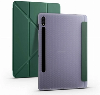 Samsung Galaxy Tab S7 Plus T970 Tablet Kılıfı Standlı Tri Folding Kalemlikli Silikon Smart Cover - Yeşil