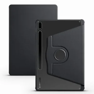 Samsung Galaxy Tab S7 Plus T970 Tablet Kılıfı Termik Kalem Bölmeli Dönebilen Standlı Kapak - Siyah