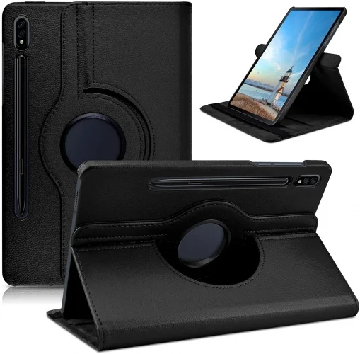 Samsung Galaxy Tab S7 T870 Tablet Kılıfı 360 Derece Dönebilen Standlı Kapak - Siyah
