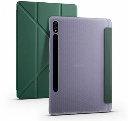 Samsung Galaxy Tab S8 Plus X800 Tablet Kılıfı Standlı Tri Folding Kalemlikli Silikon Smart Cover - Yeşil