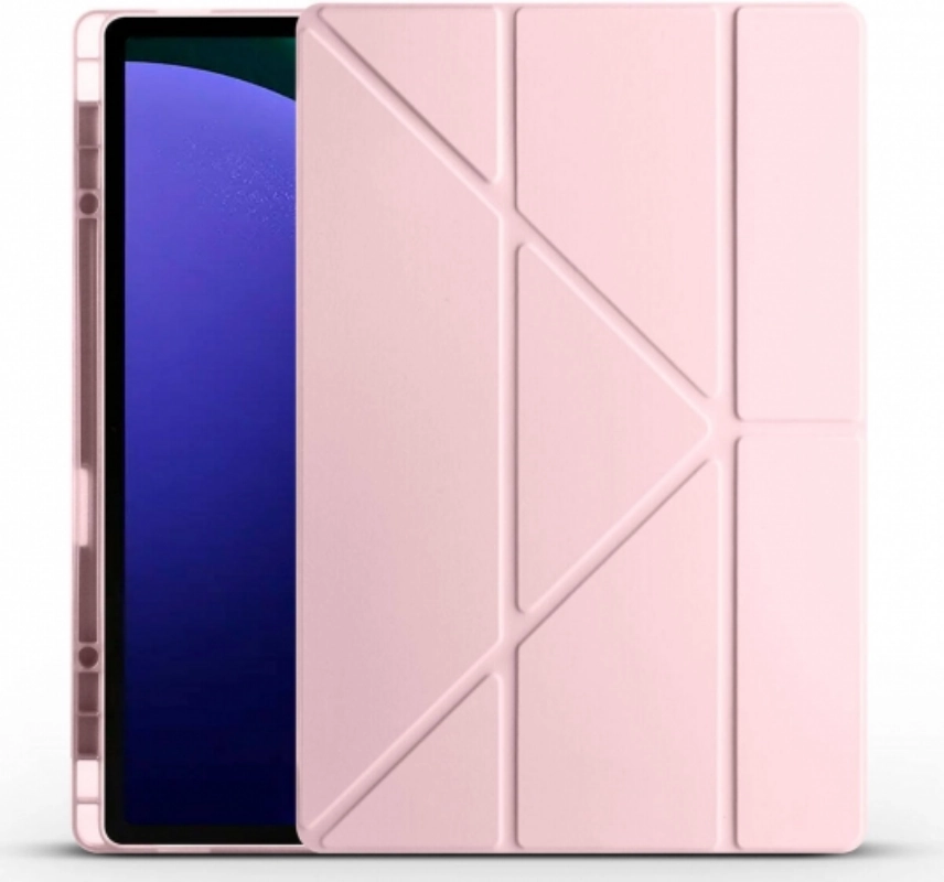 Samsung Galaxy Tab S8 Ultra X900 Tablet Kılıfı Standlı Tri Folding Kalemlikli Silikon Smart Cover - Rose Gold