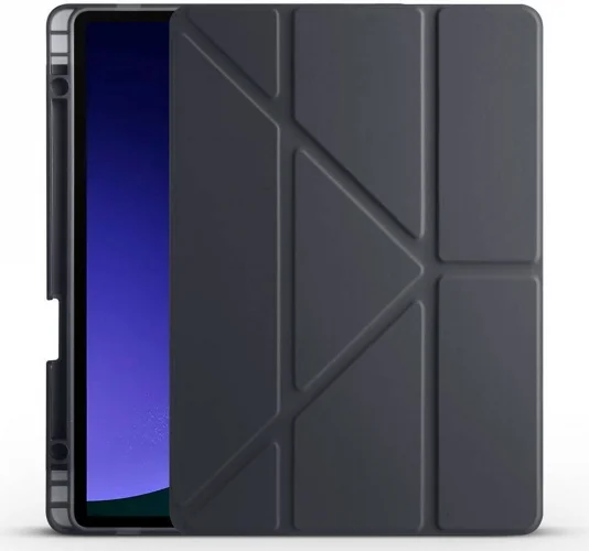 Samsung Galaxy Tab S9 FE Kılıf Standlı Tri Folding Kalemlikli Silikon Smart Cover - Siyah