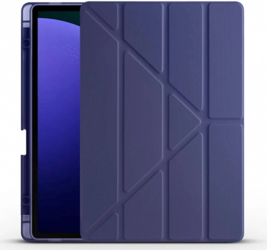 Samsung Galaxy Tab S9 FE Plus(+) Tablet Kılıfı Standlı Tri Folding Kalemlikli Silikon Smart Cover - Lacivert