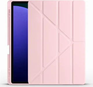 Samsung Galaxy Tab S9 FE Plus(+) Tablet Kılıfı Standlı Tri Folding Kalemlikli Silikon Smart Cover - Rose Gold