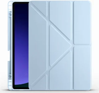 Samsung Galaxy Tab S9 Kılıf Standlı Tri Folding Kalemlikli Silikon Smart Cover - Mavi