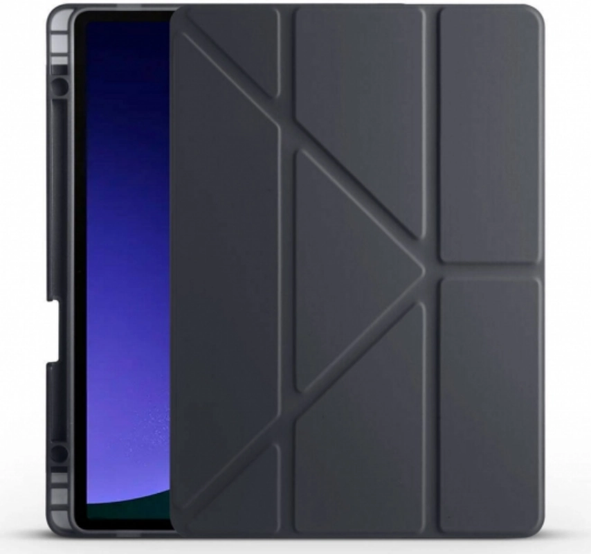 Samsung Galaxy Tab S9 Kılıf Standlı Tri Folding Kalemlikli Silikon Smart Cover - Siyah