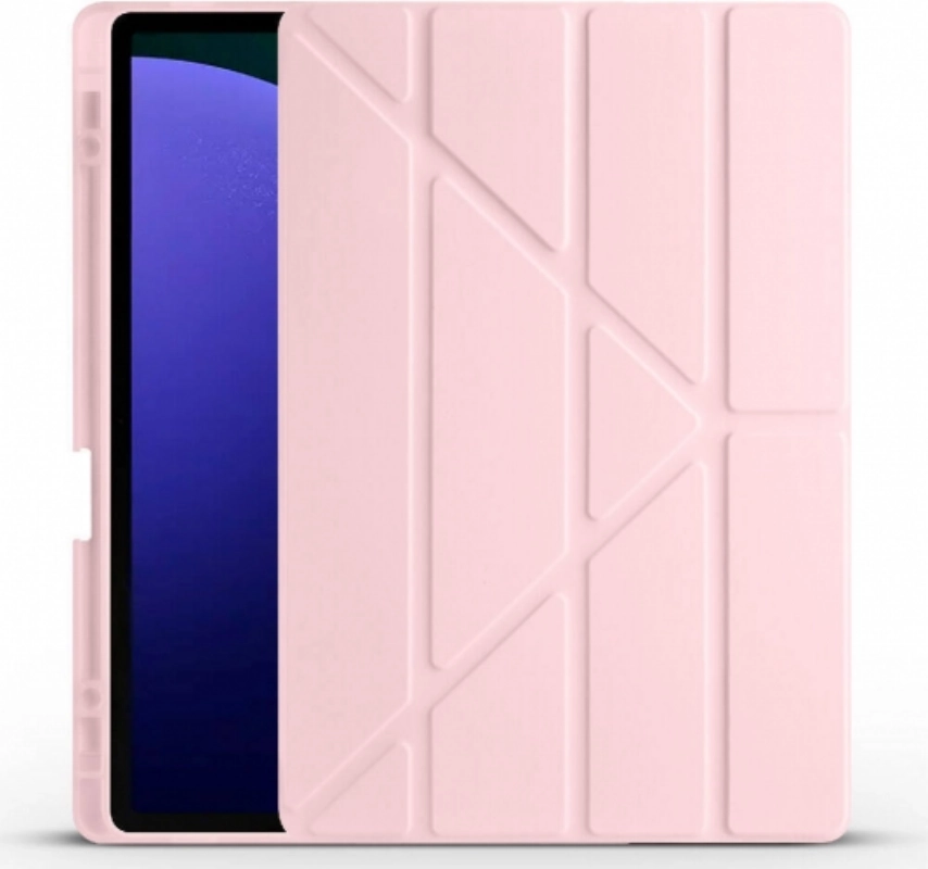 Samsung Galaxy Tab S9 Plus (+) Tablet Kılıfı Standlı Tri Folding Kalemlikli Silikon Smart Cover - Rose Gold