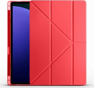 Samsung Galaxy Tab S9 Ultra (14.6) Tablet Kılıfı Standlı Tri Folding Kalemlikli Silikon Smart Cover - Kırmızı