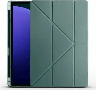 Samsung Galaxy Tab S9 Ultra (14.6) Tablet Kılıfı Standlı Tri Folding Kalemlikli Silikon Smart Cover - Koyu Yeşil