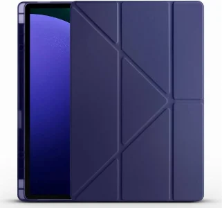 Samsung Galaxy Tab S9 Ultra (14.6) Tablet Kılıfı Standlı Tri Folding Kalemlikli Silikon Smart Cover - Lacivert
