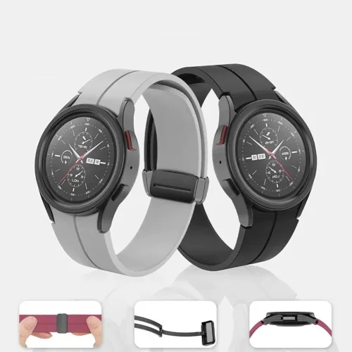 Samsung Galaxy Watch 5 40mm Silikon Kordon Zore KRD-84 Soft Pürüzsüz Metal Toka - Lila