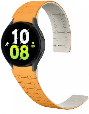 Samsung Galaxy Watch 5 44mm Kordon Çizgili Desenli Silikon KRD-111 Kordon - Turuncu