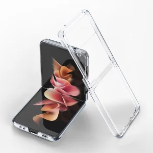 Samsung Galaxy Z Flip 3 Kılıf Metal Görünümlü Esnek Kıpta Kapak - Şeffaf