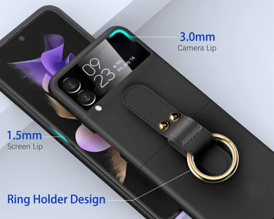 Samsung Galaxy Z Flip 3 Kılıf Yüzüklü Stand Özellikli Ring Kıpta Kapak - Siyah