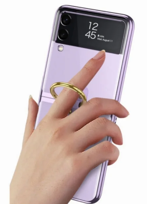 Samsung Galaxy Z Flip 3 Kılıf Yüzüklü Stand Özellikli Şeffaf Kıpta Kapak - Siyah