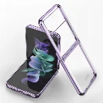 Samsung Galaxy Z Flip 4 Kılıf Metal Görünümlü Esnek Kıpta Kapak - Mor