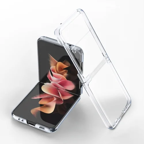 Samsung Galaxy Z Flip 4 Kılıf Metal Görünümlü Esnek Kıpta Kapak - Şeffaf