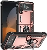 Samsung Galaxy Z Flip 4 Kılıf Zırhlı Standlı Mıknatıslı Katlanabilir Tank Kapak - Rose Gold