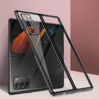 Samsung Galaxy Z Fold 2 Kılıf Metal Görünümlü Esnek Kıpta Kapak - Siyah