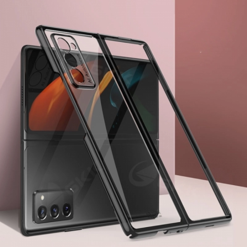 Samsung Galaxy Z Fold 2 Kılıf Metal Görünümlü Esnek Kıpta Kapak - Siyah