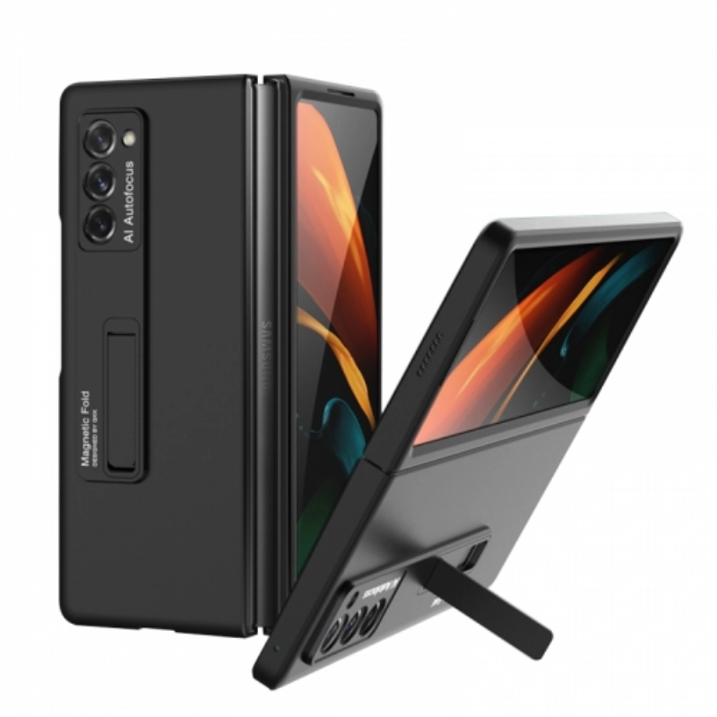 Samsung Galaxy Z Fold 2 Kılıf Standlı Parmak İzi Bırkmayan Z-Stand Kapak - Siyah