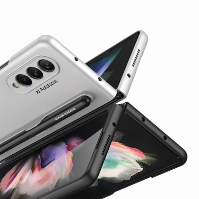Samsung Galaxy Z Fold 3 Kılıf Kalemlikli Parmak İzi Bırakmaz ES-Pen Kapak - Siyah