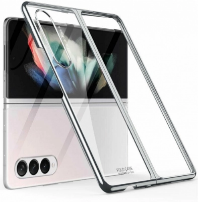 Samsung Galaxy Z Fold 3 Kılıf Metal Görünümlü Esnek Kıpta Kapak - Gümüş