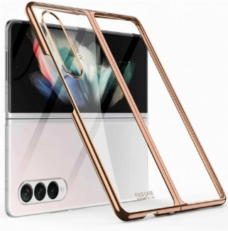 Samsung Galaxy Z Fold 3 Kılıf Metal Görünümlü Esnek Kıpta Kapak - Rose Gold