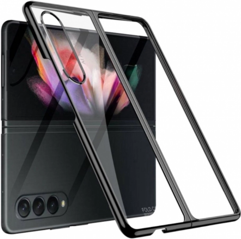 Samsung Galaxy Z Fold 3 Kılıf Metal Görünümlü Esnek Kıpta Kapak - Siyah