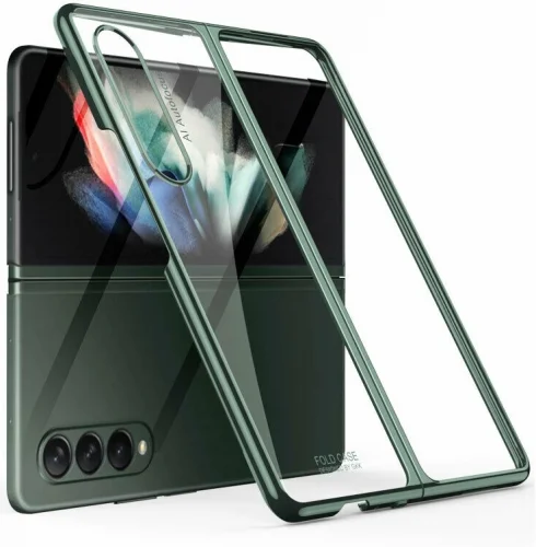 Samsung Galaxy Z Fold 3 Kılıf Metal Görünümlü Esnek Kıpta Kapak - Yeşil