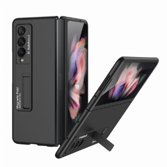 Samsung Galaxy Z Fold 3 Kılıf Standlı Parmak İzi Bırkmayan Z-Stand Kapak - Siyah