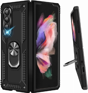 Samsung Galaxy Z Fold 3 Kılıf Zırhlı Standlı Mıknatıslı Katlanabilir Tank Kapak - Siyah